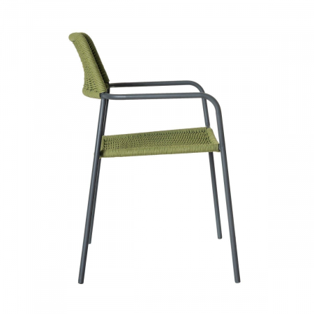 Scaun Milos Charcoal Green – design eco-minimalist cu frânghie verde, ideal pentru terase sustenabile și spații boho [1]