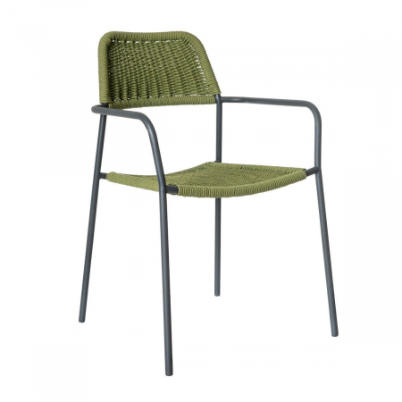 Mobilier Gradina - Scaun Milos Charcoal Green – design eco-minimalist cu frânghie verde, ideal pentru terase sustenabile și spații boho