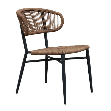 MEGA PROMOTII - Scaun din aluminiu negru cu ratan sintetic nuc