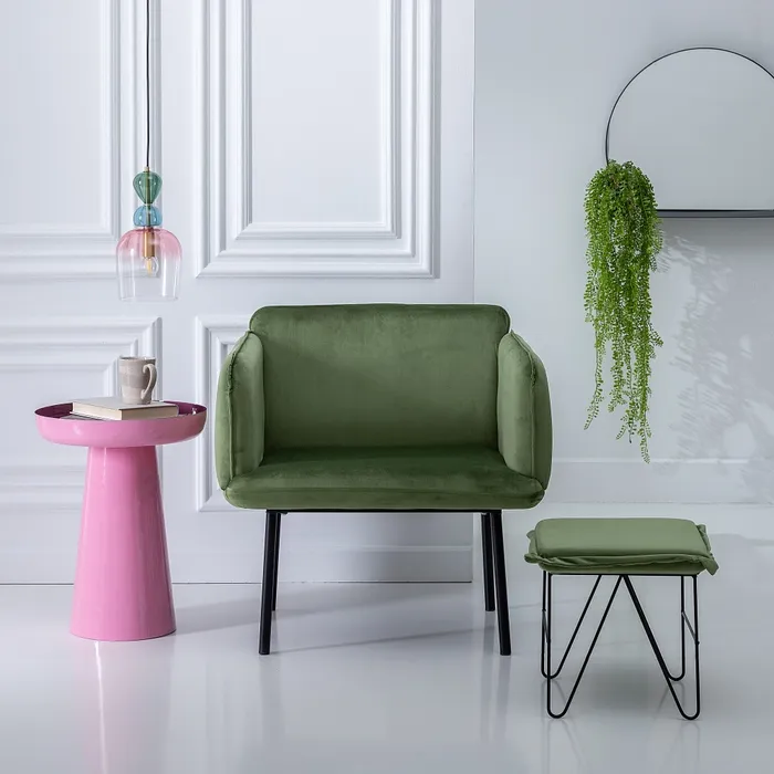 Taburet din Metal si Catifea Verde - creativdeco.ro [2]