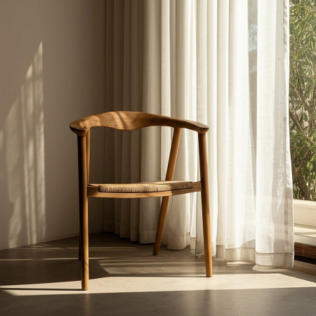 Scaune Dining - Scaun tec cu sezut plasa pentru decor aerisit|Scaune naturale moderne pentru interioare relaxate