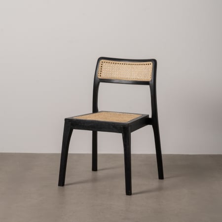 Scaune HORECA - Scaun ratan natur-negru cu baza solida|Scaune naturale cu design contemporan