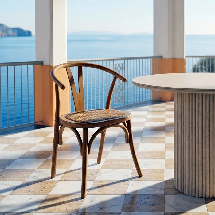 Scaun lemn fag si ratan culoarea mierii|Scaune moderne pentru decor natural