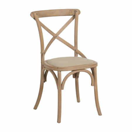 Scaune Dining - Scaun rustic lemn masiv cu șezut bej – spătar X, design farmhouse