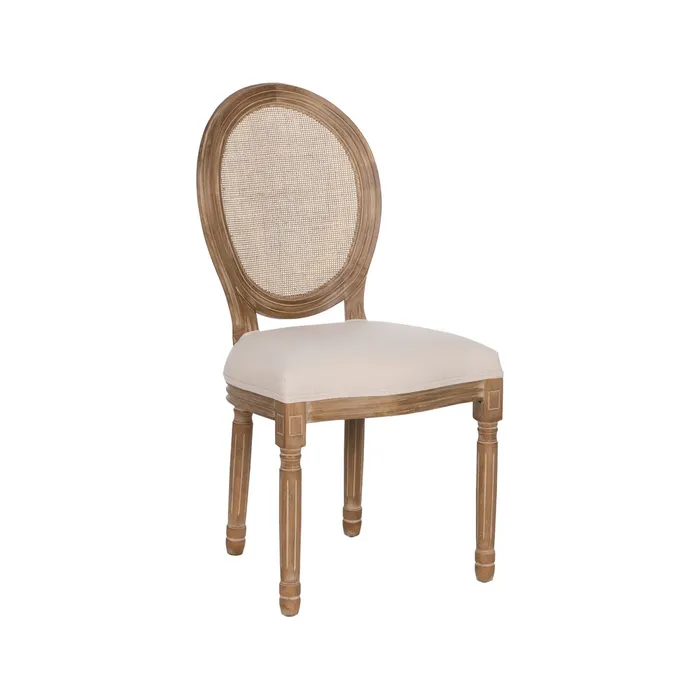 Rustic - Scaun dining CLASIC, Lemn, Ratan, Stofa In Crem - creativdeco.ro