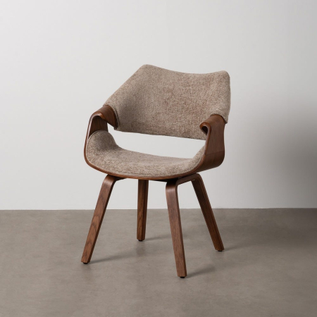 Mobilier - Scaun dining cu brațe bej maro din lemn cu șezut din stofă