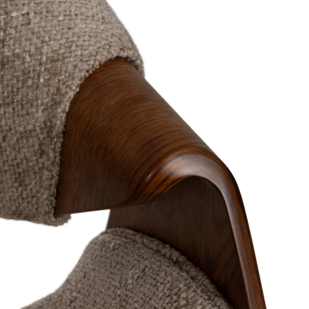 Scaun dining cu brațe bej maro din lemn cu șezut din stofă [9]