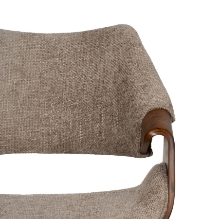 Scaun dining cu brațe bej maro din lemn cu șezut din stofă [4]