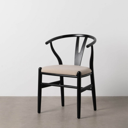 Scaune in Stil Modern - Scaunul dining din lemn de fag negru cu sezut tapitat din stofa crem 53x55x80 cm
