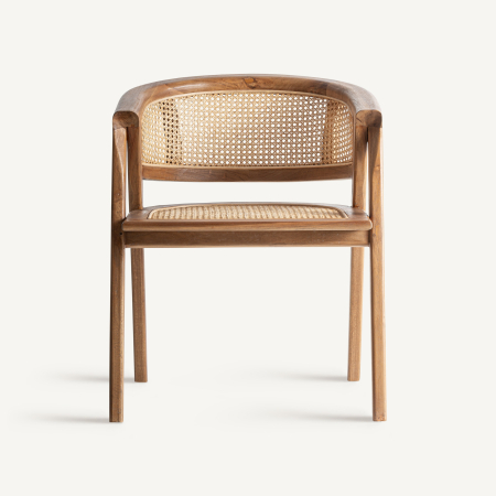 Scaunul dining din lemn de tec maro cu sezut impletit din radacina de tec Eane 60x58x75 cm [1]