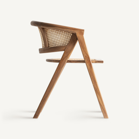 Scaunul dining din lemn de tec maro cu sezut impletit din radacina de tec Eane 60x58x75 cm [2]