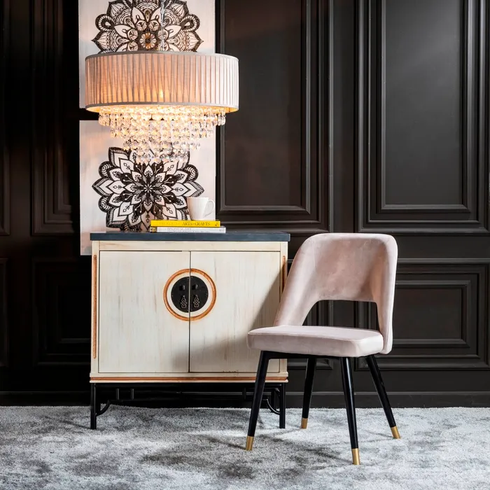 Scaun Dining Ella, Catifea Gri Deschis, Metal Negru - creativdeco.ro [1]