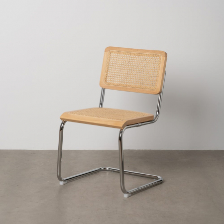 Scaune in Stil Contemporan - Scaun metal cromat cu șezut ratan natural – design retro-modern dining