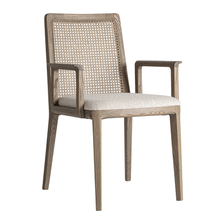 Scaune Dining - Scaunul dining pentru Horeca din lemn de frasin maro și in bej cu spătar împletit și brațe în ambient natural