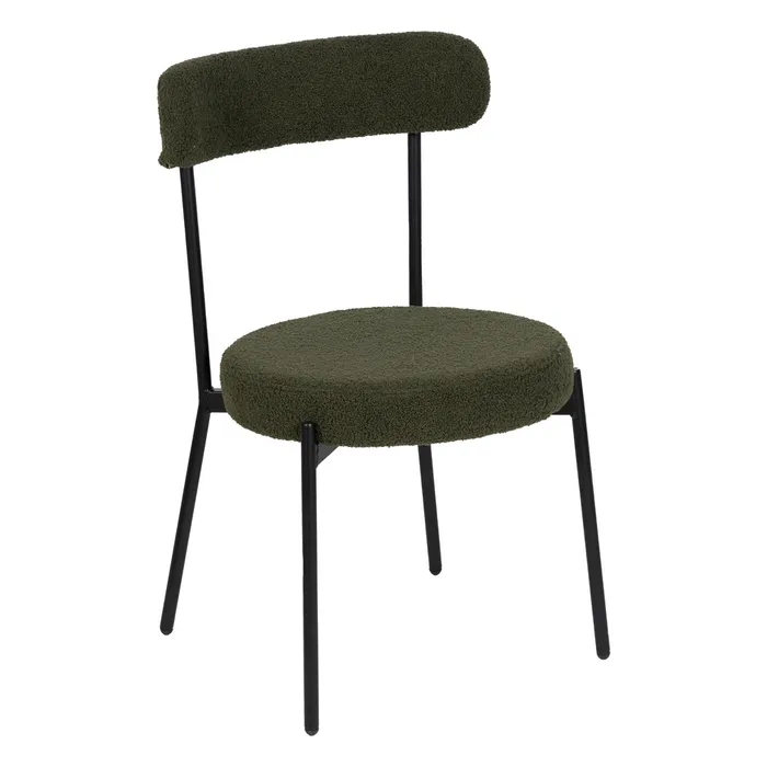 Industrial - Scaun Dining Round, Stofa Boucle Verde, Metal Negru - creativdeco.ro