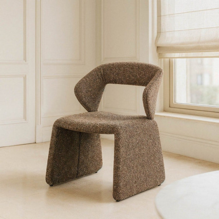 Scaune - Scaun dining și HORECA bej din stofă texturată cu design contemporan