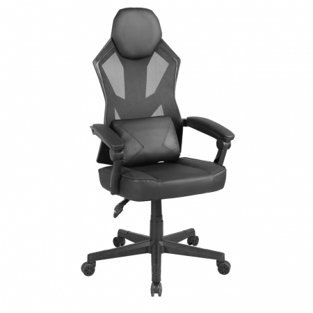 Scaune Gaming - Scaun gaming ergonomic de birou negru din piele și mesh pentru birou Fusion