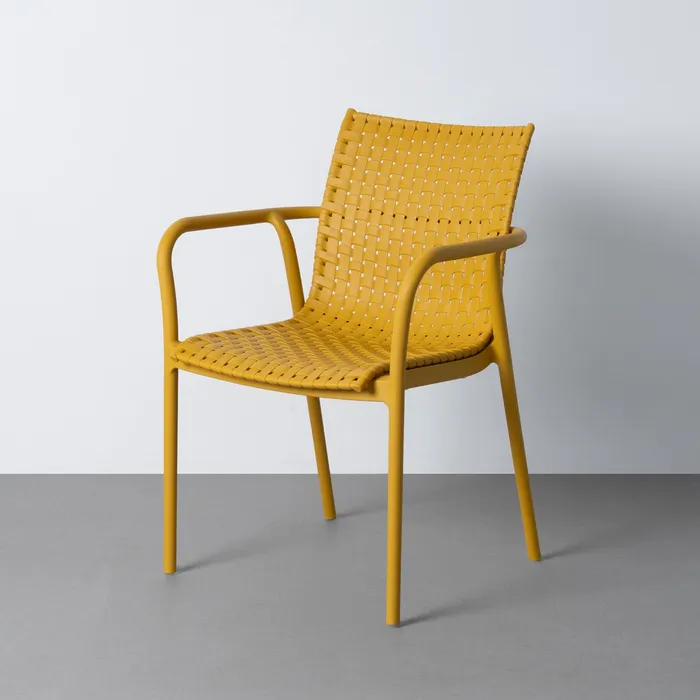 Scaune in Stil Boho - Scaun exterior stivuibil galben efect împletit