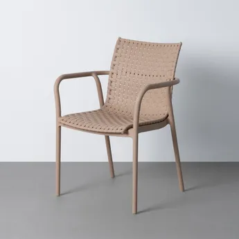 Scaune in Stil Boho - Scaun exterior stivuibil taupe cu brațe HoReCa