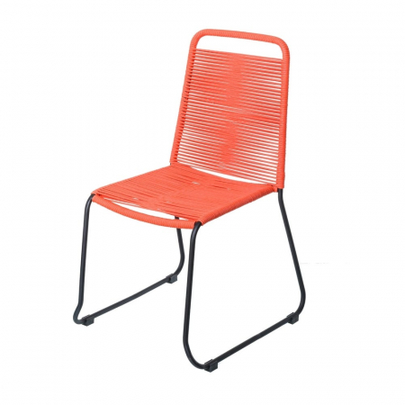 Scaune Gradina - Scaun stivuibil fără brațe, cu cadru negru și sfoară roșie – stil industrial outdoor