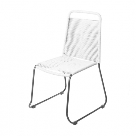 Scaune Gradina - Scaun fără brațe negru cu sfoară albă – modern, ușor, stivuibil pentru terasă
