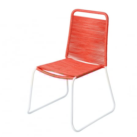 Scaune Gradina - Scaun outdoor fără brațe, cadru alb cu sfoară flexibilă – stivuibil, modern