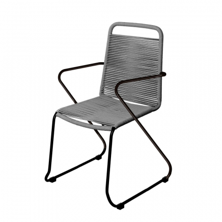 Mobilier Gradina - Scaun exterior cu brațe din oțel negru și frânghie antracit – vedere frontală