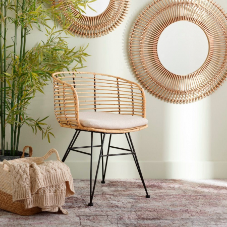 Scaun împletitură naturală cu pernuță lavabilă – design boho modern [1]