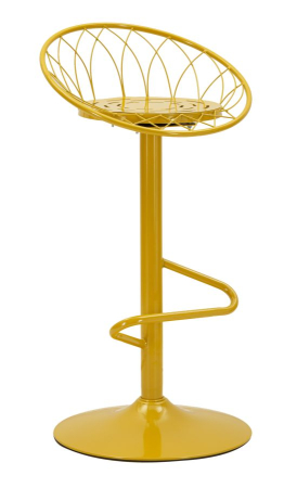 Mobilier - Scaun înalt de bar din metal galben muștar cu spătar rotund tip plasă