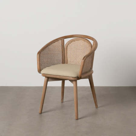 Scaune Dining - Scaun lemn natur cu spătar împletit și șezut bej – design organic modern