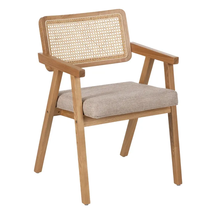 Mobilier Gradina - Scaun Lemn Natural, Ratan, Stofa Bej - creativdeco.ro