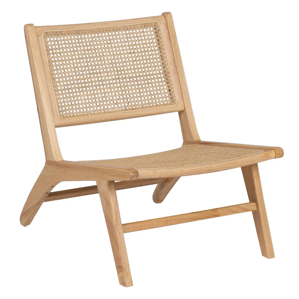 Scaune in Stil Scandinav - Scaun lounge din lemn natur cu ratan împletit, profil jos, cadru rotunjit, stil japandi