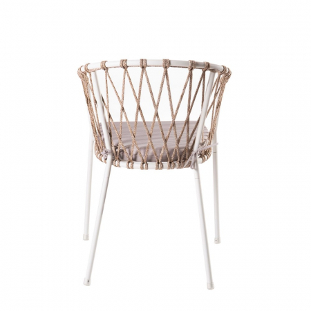 Scaun Myra Blanco Topo cu structură albă, împletitură decorativă topo și pernă crem, ideal pentru terase boho chic și lounge-uri relaxate [3]