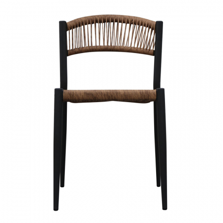 Scaun modern de exterior din aluminiu și rattan, negru cu nuanță de nuc [1]