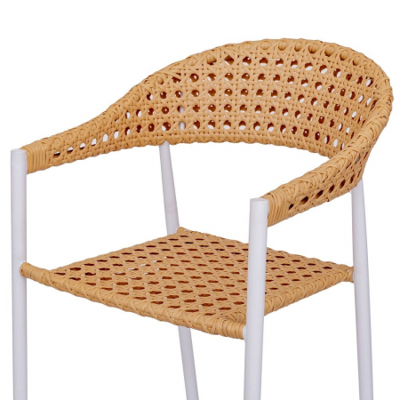 Scaun Niva White alb cu ratan natur și structură stivuibilă exterior-horeca [1]