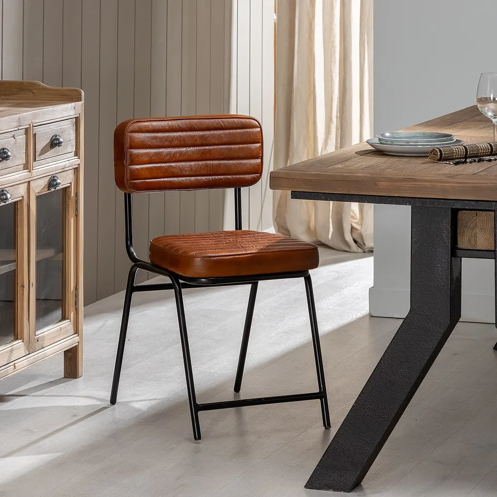 Scaun piele maro metal negru - CreativDeco.ro [2]