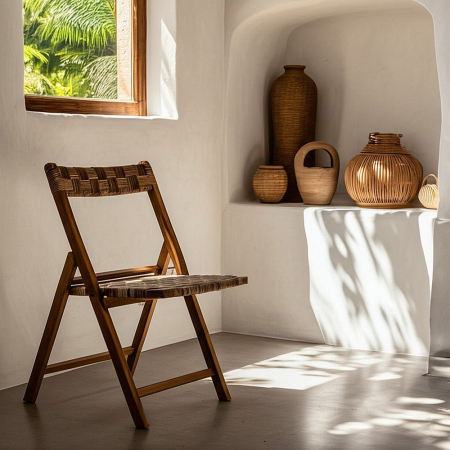 Scaun pliabil tec si abaca pentru interior si exterior acoperit|Scaune naturale pentru decoruri flexibile
