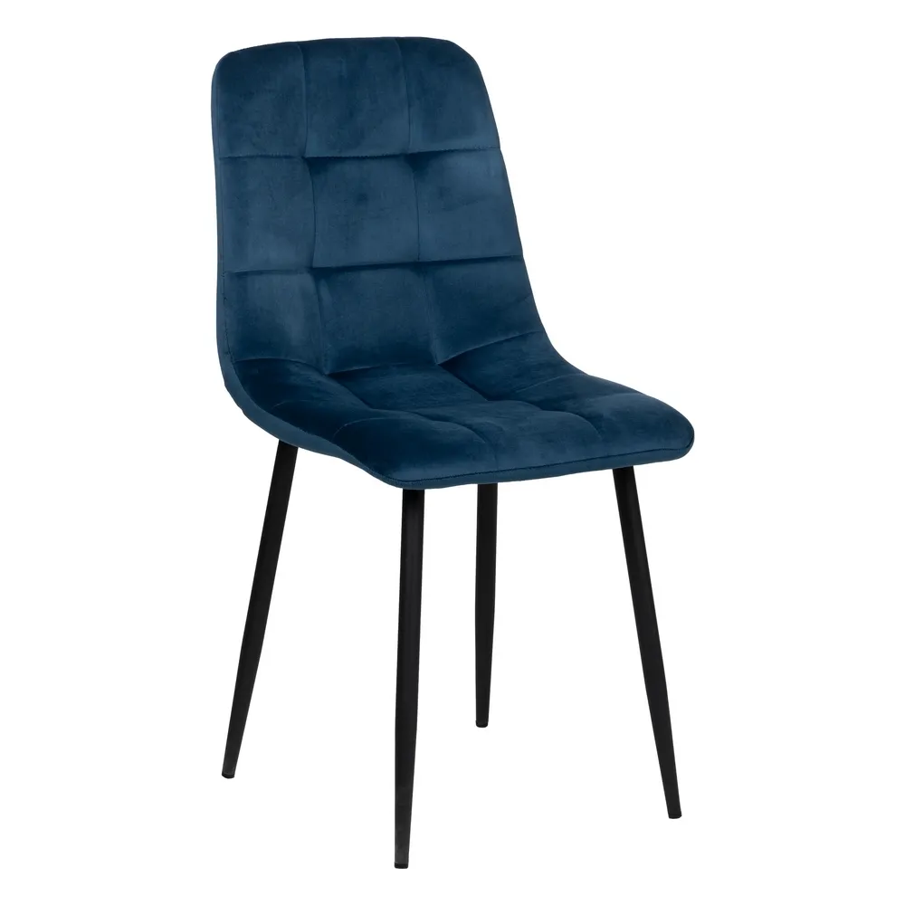 Scaune in Stil Scandinav - Scaun Q-Line Albastru Negru, Catifea Metal - CreativDeco.ro