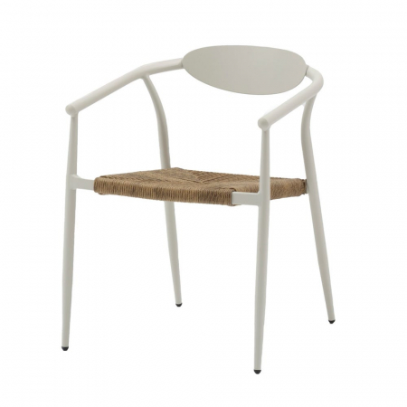 Mobilier Gradina - Scaun Tanya crem cu șezut împletit honey, stil japandi și cadru stivuibil