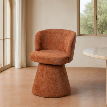 Scaun tapițat din stofă teracota cu mecanism rotativ și bază conică [2]