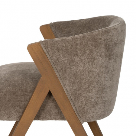 Scaun tapițat taupe cu spătar curbat și picioare din lemn de mesteacăn – stil modern elegant [6]