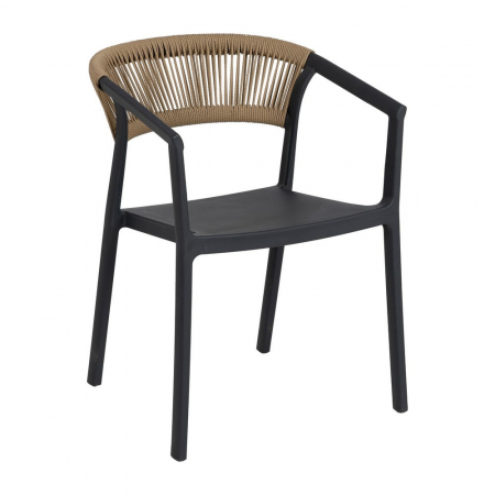Scaun exterior negru cu spătar împletit – stivuibil, rezistent horeca [1]