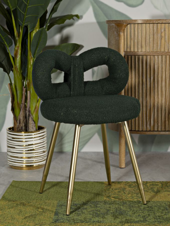 Scaun modern verde cu tapițerie boucle și picioare aurii Ilary [1]