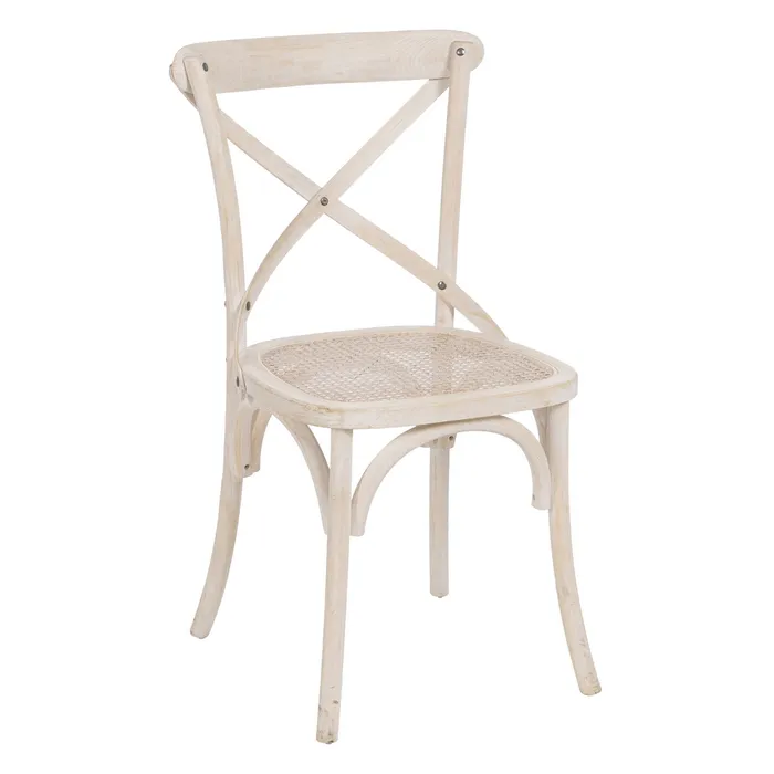 Rustic - Scaun Vintage Lemn alb, Ratan - creativdeco.ro