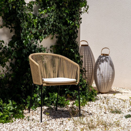 Scaune din polietilenă și oțel pentru exterior, set 2, design natural [15]