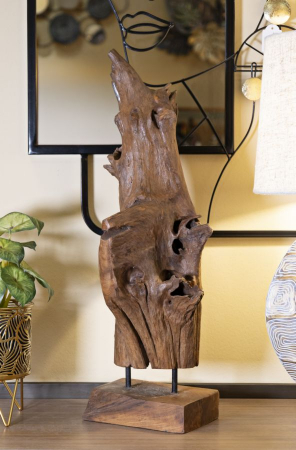 Sculptură decorativă artizanală unicat din lemn de tec reciclat Akar [1]