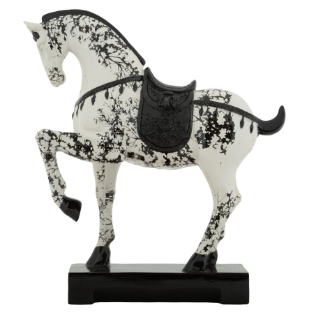 Statuete si Sculpturi - Sculptură decorativă cu cal stilizat finisaj alb-negru