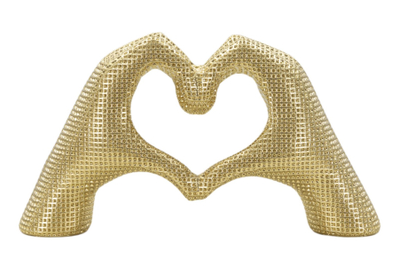Obiecte decorative in Stil Contemporan - Sculptură decorativă cu două mâini care formează o inimă goală, auriu texturat în relief fin