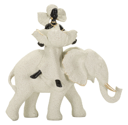 Decor African - Sculptură decorativă etnică cu femeie africană pe elefant