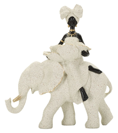 Decor African - Sculptură decorativă etnică mică femeie africană pe elefant